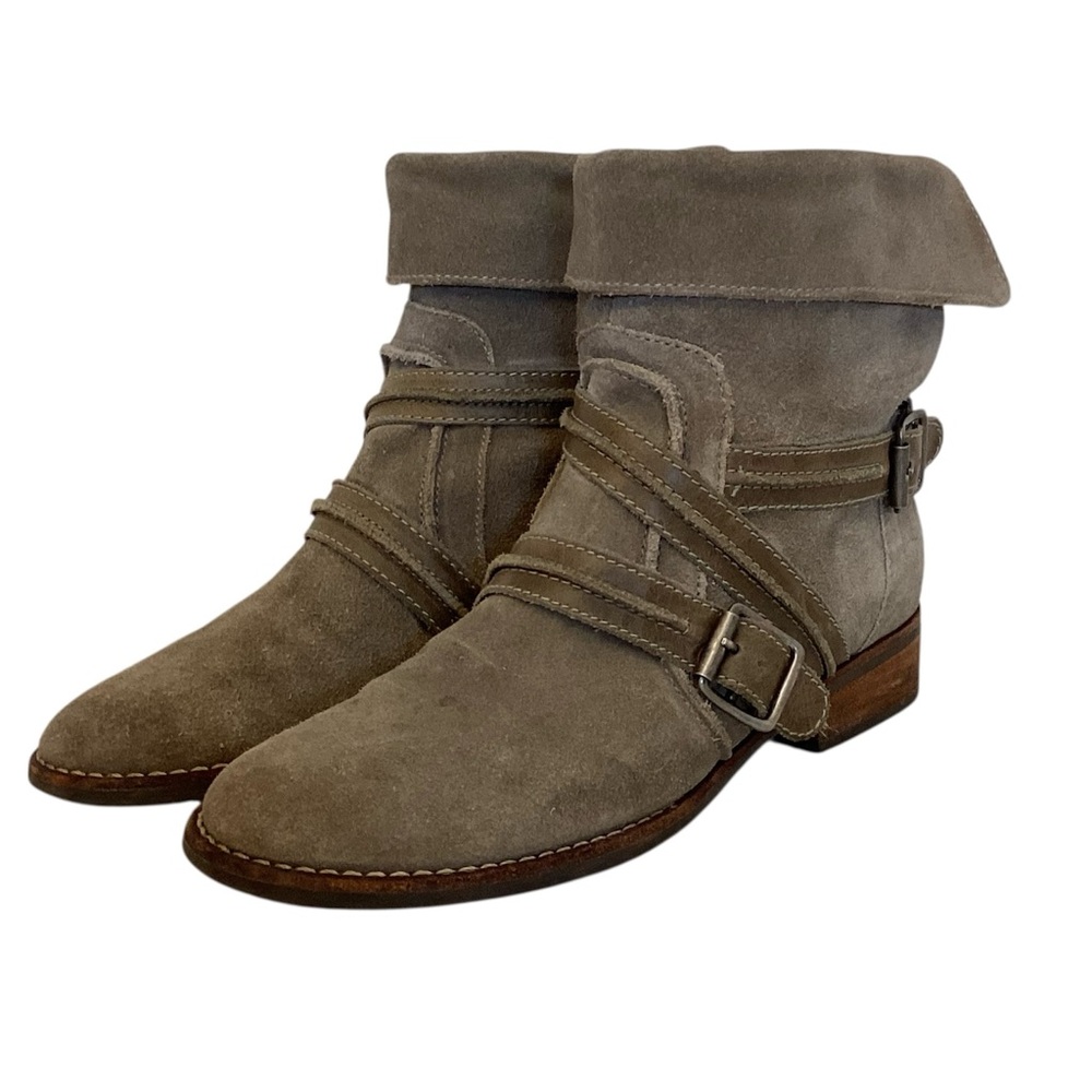 Matisse 7.5 Prospector Suede Leather Belted Buckle Ankle Boots Womens Sage Green